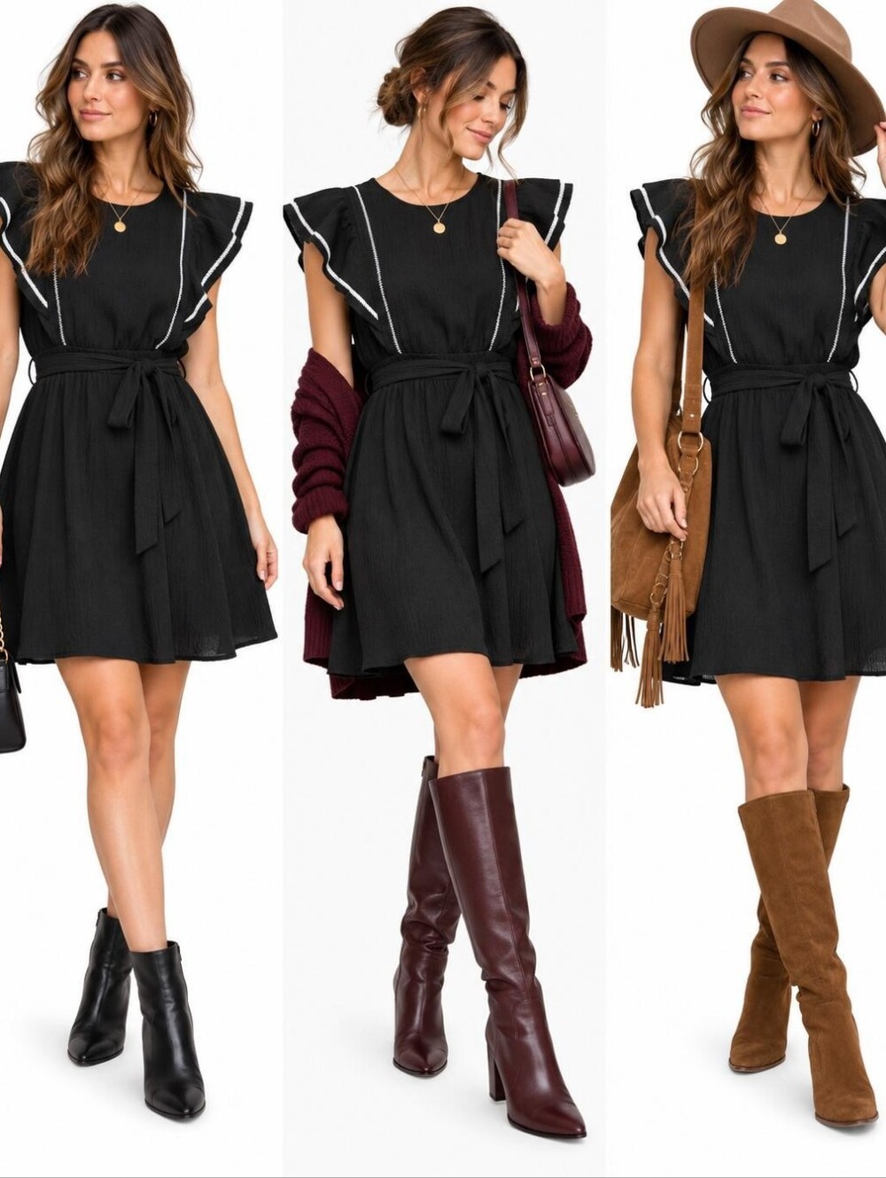Banana Republic XL Black Embroidered Ruffle Flutter Sleeve Fit & Flare Dress